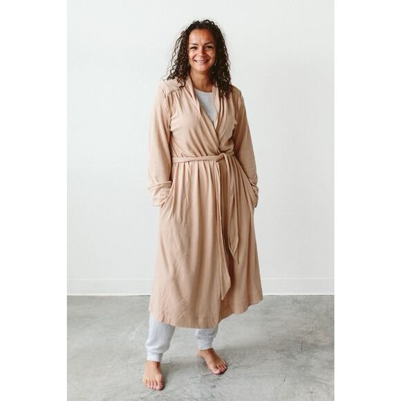 Goumi Mom Robe SZ Medium Large Viscose Bamboo Organic Cotton Oversized Sandstone - Picture 2 of 4